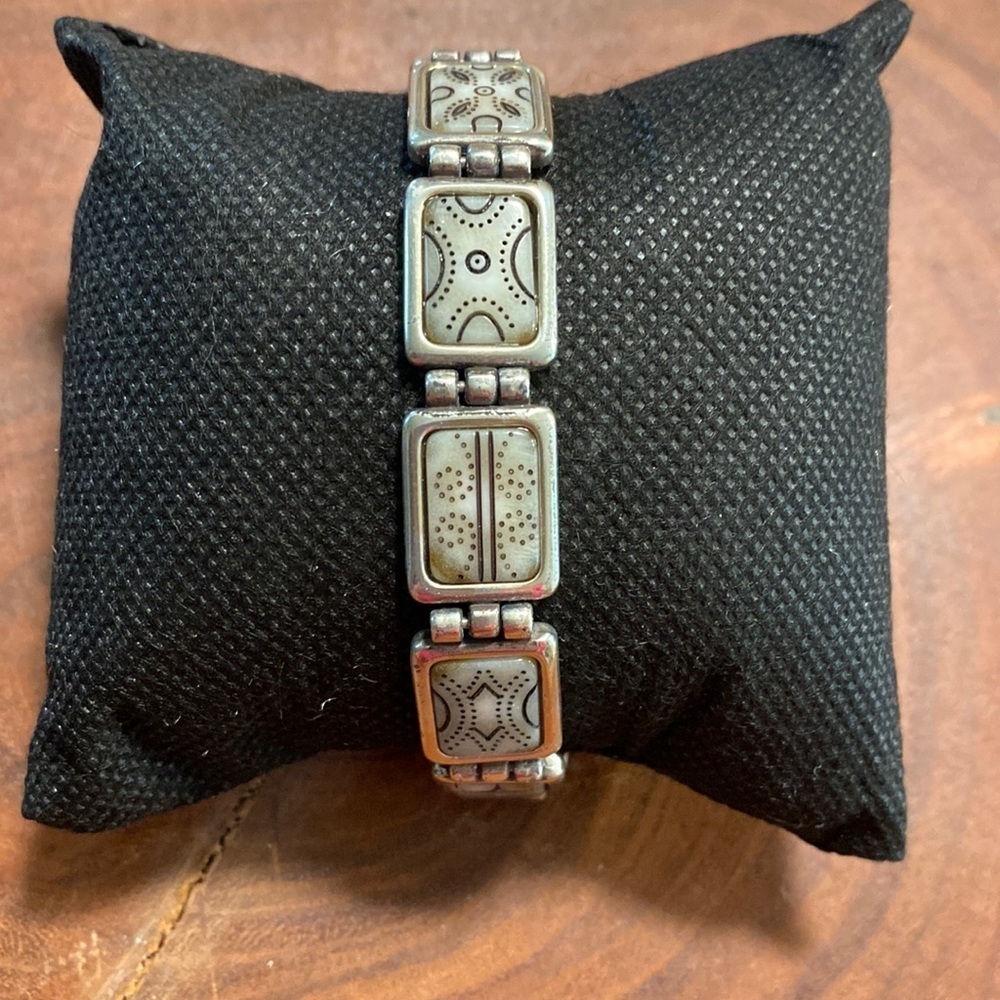BRIGHTON vintage square link silver and black and white tile‎ bracelet